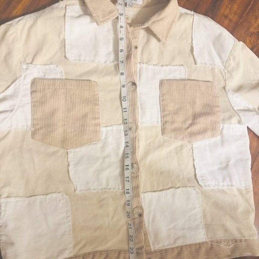 Polagram Beige-White Patchwork Button-Up Corduroy… - image 7